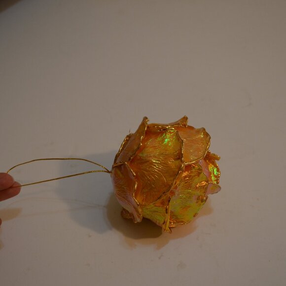 Beautiful Rose Handmade Mix Media Yellow Shiny Lacquered Paper Fabric 11' around - Picture 2 of 7